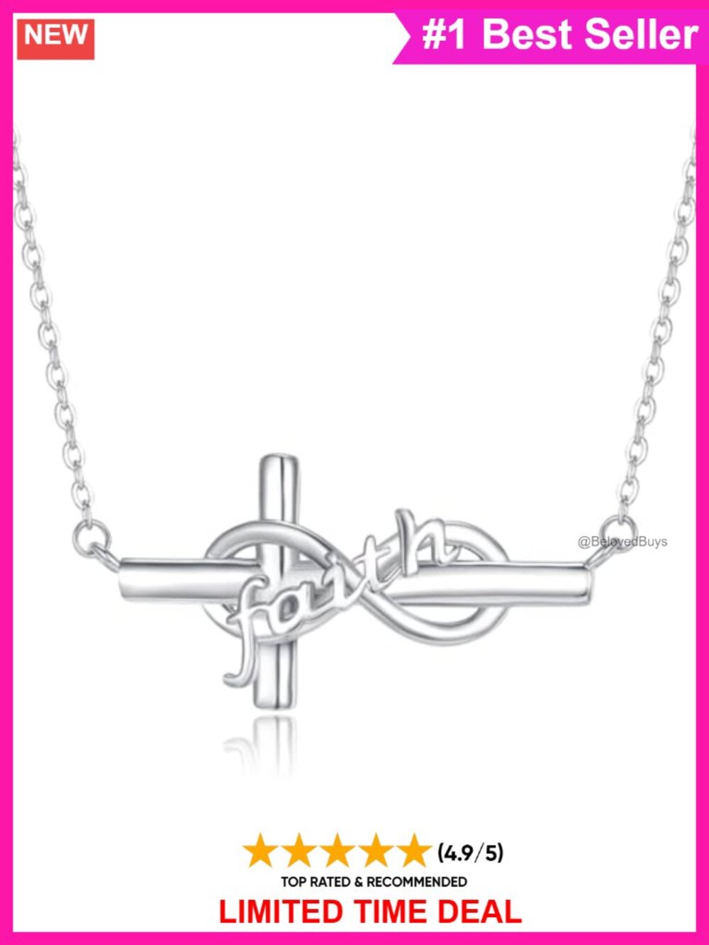 925 Sterling Silver Infinity Faith Cross Necklace Christian Pendant